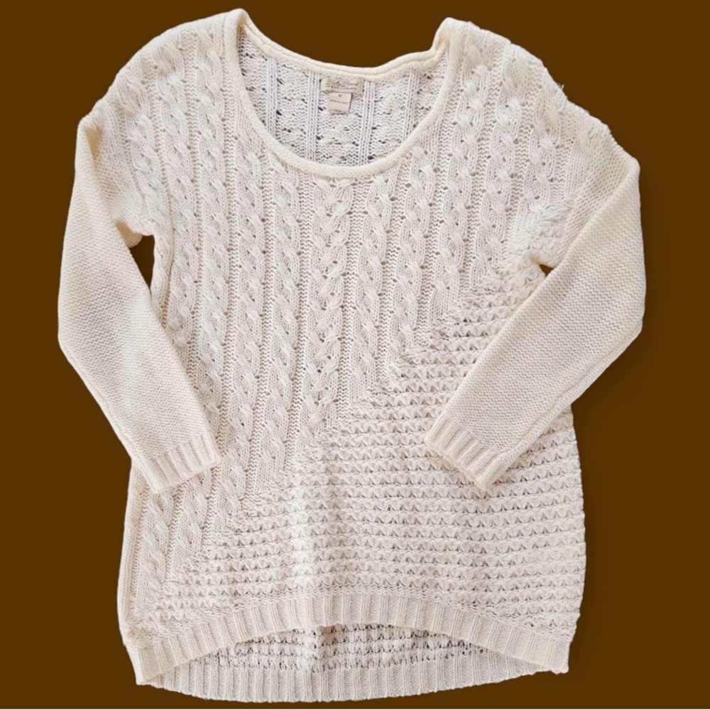 Lucky Brand Cream Cable Knit Wool Asymmetric Pullover Womens Sweater Size XL